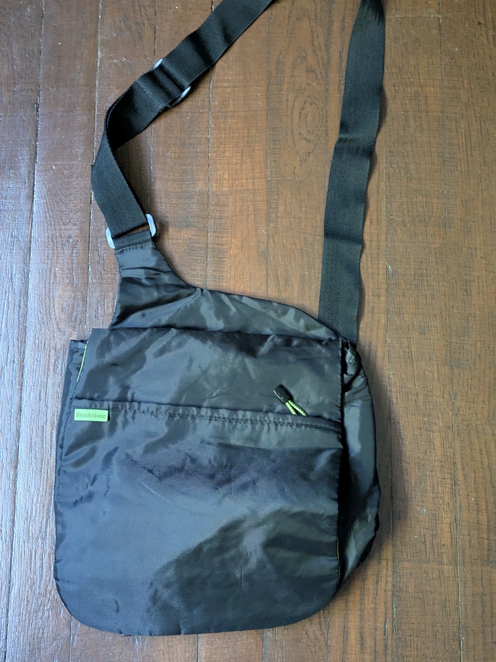 Brookstone Black Messenger Sling Bag with Green Accent